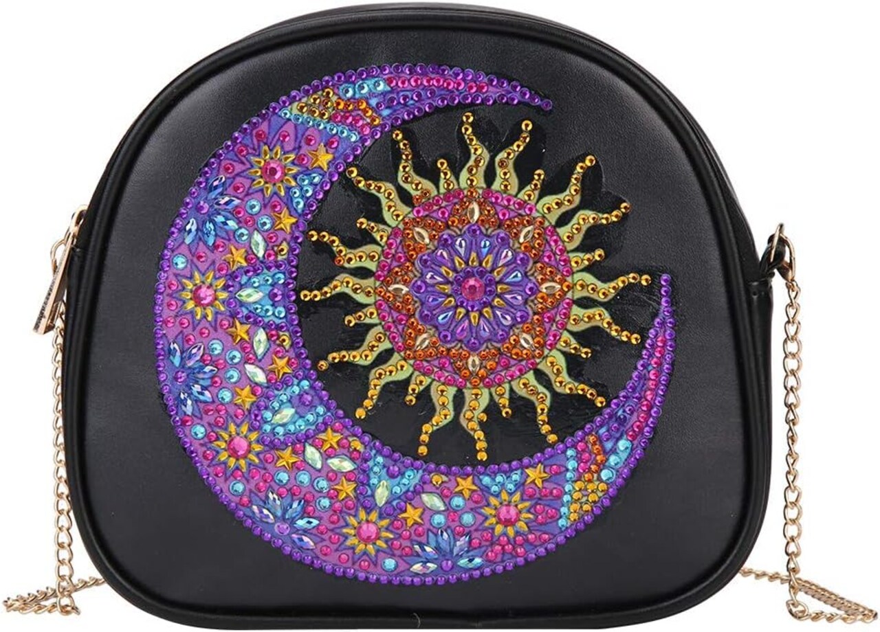 5D DIY Special Shaped Handbag Diamond Painting Sun and Moon Crystal Rhinestone Leather Diamond Art Purses with Chain for Adults(Size:7.5''x7'')